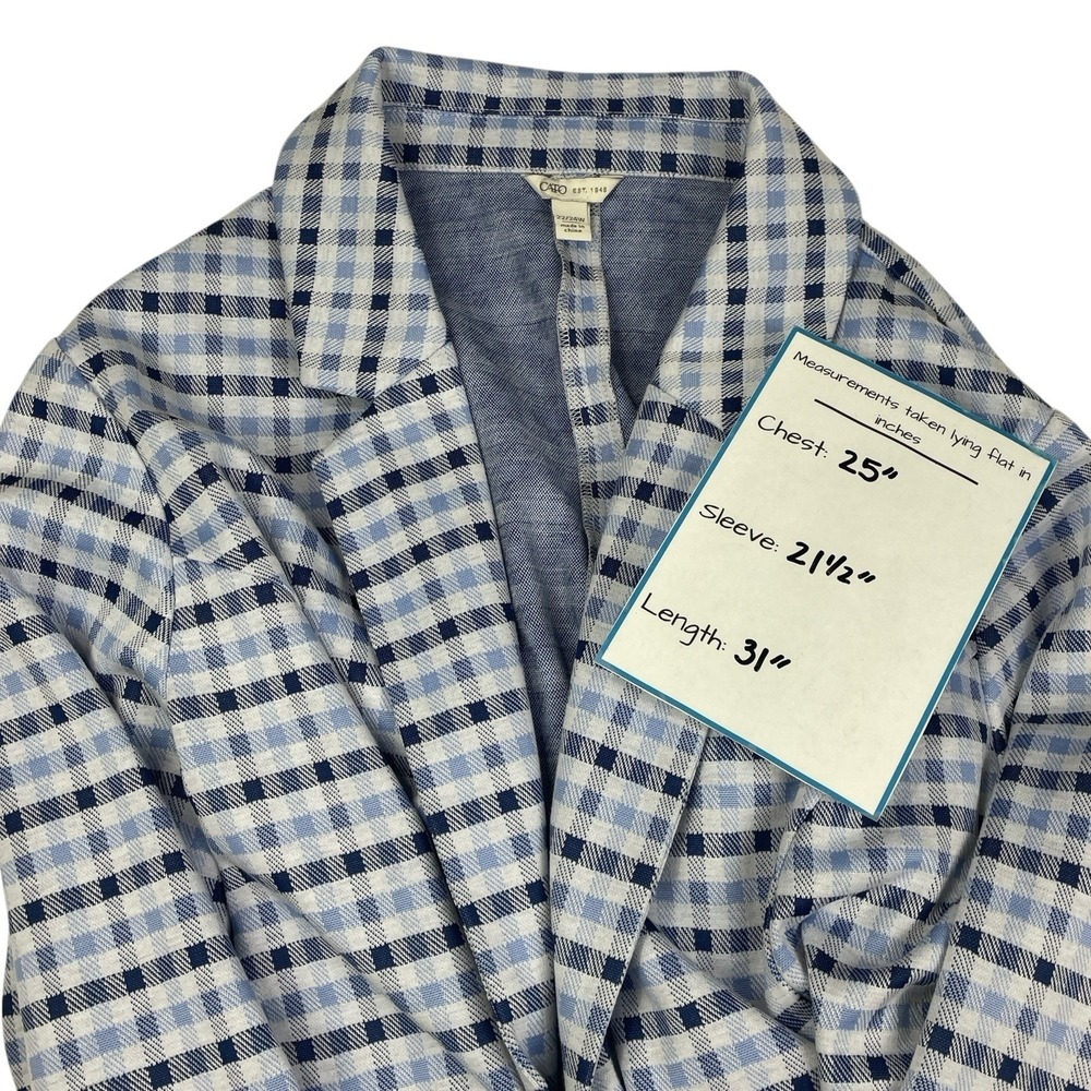 Cato Women's 22/24W Blue Plaid Open Front Blazer Cardigan Jacket - Picture 3 of 8